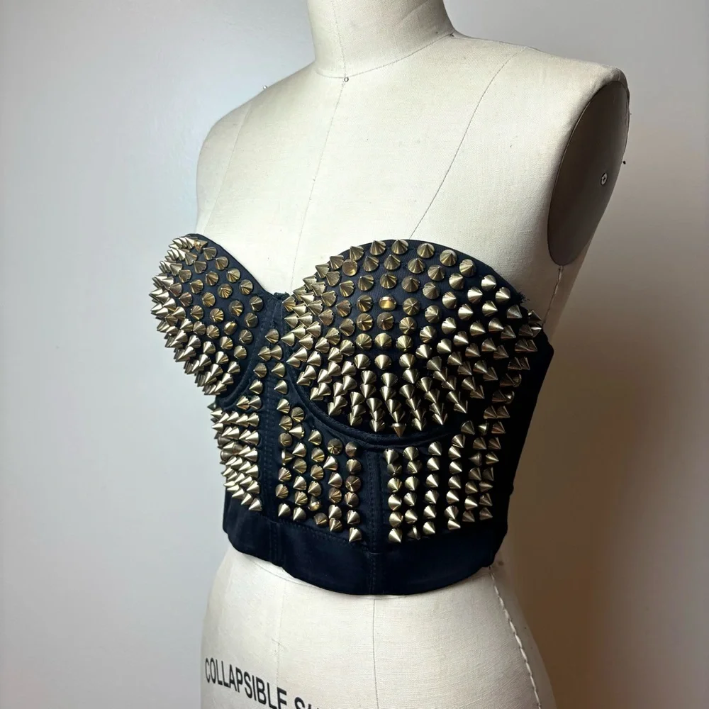 Vintage Retro Black Studded Bustier - Picture 1 of 9